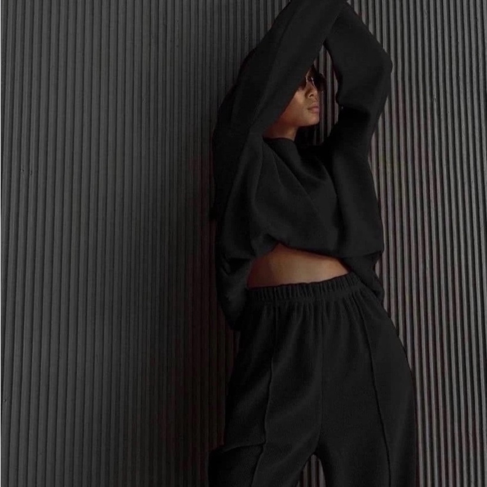 Black Ribbed Loungewear Set
